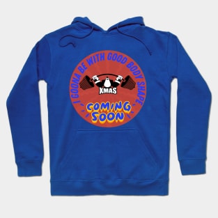 Santa lifts weights -  xmas Coming soon - Blue Orange Hoodie